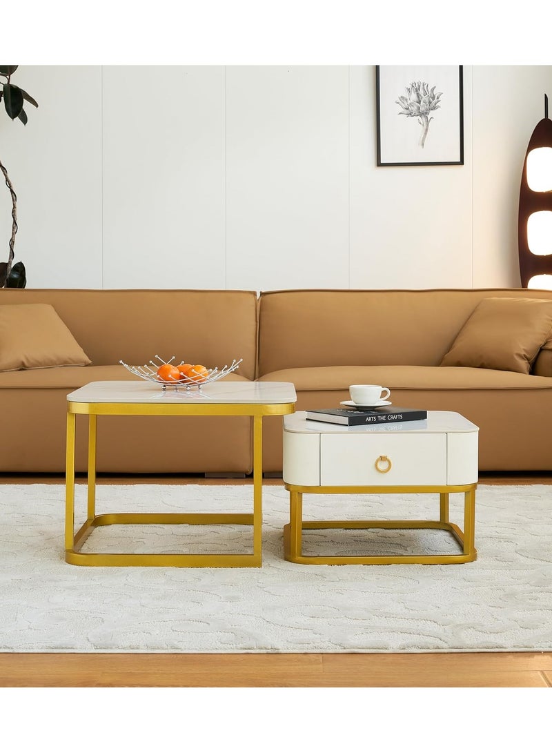 DubaiGallery طاولة قهوة متداخلة - طاولات قهوة دائرية، مجموعة من 2 طاولة متداخلة مع رف مفتوح للتخزين لغرفة المعيشة، أثاث بأسلوب حديث وبسيط، موفر للمساحة - Image 4