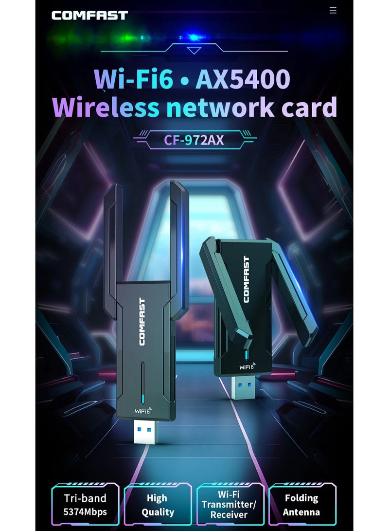 comfast AX5400 Adaptador Wifi 6E Usb 3.0 Adapter 5Ghz/2.4G/6G Antena Wi fi 6 Para 802.11AX PC Ethernet Wireless Network Card Cle Dongle - Image 1