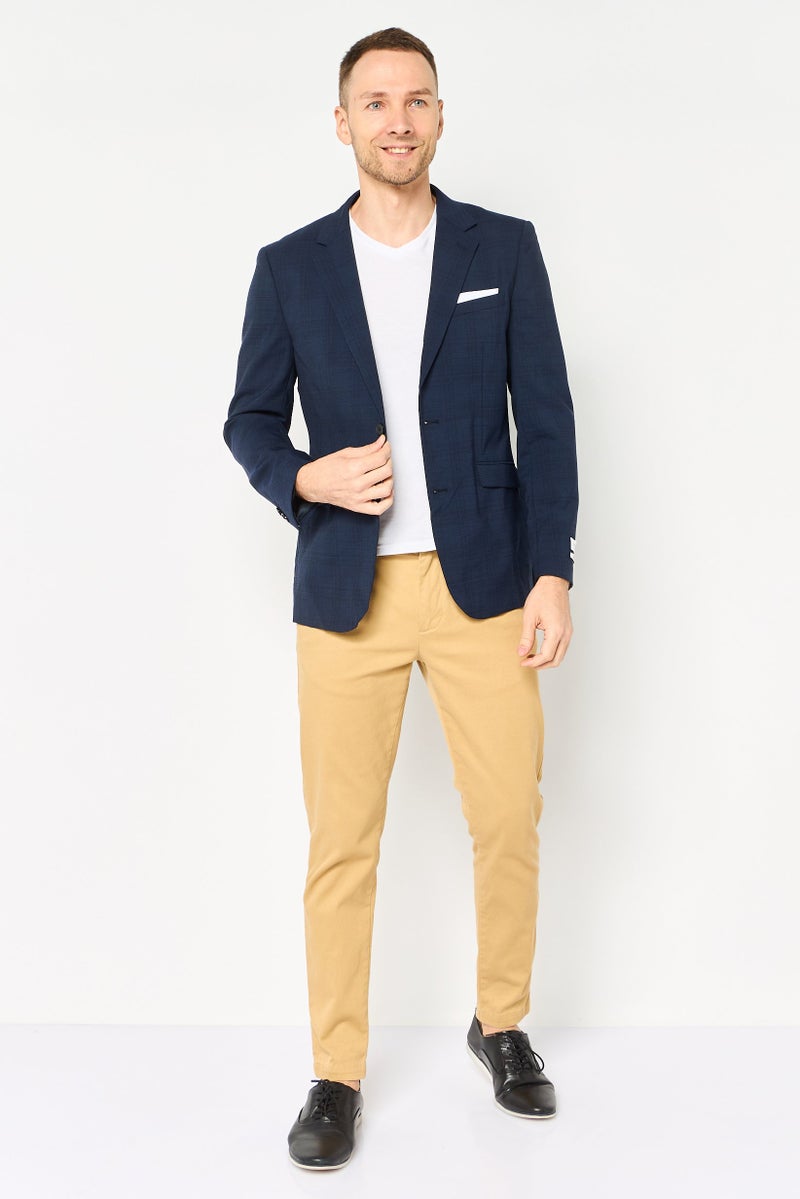 Selected Homme Men Regular Fit Chambray Semi Formal Blazer, Navy - Image 4