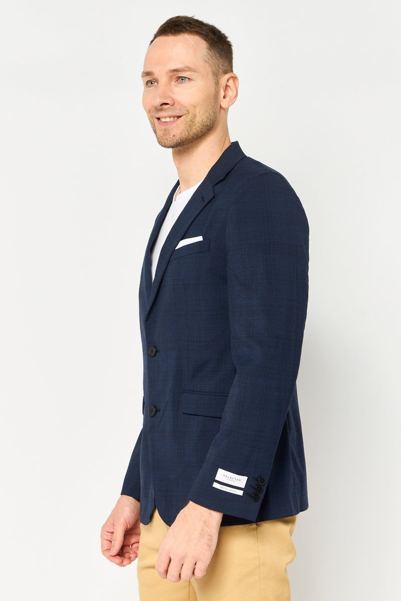 Selected Homme Men Regular Fit Chambray Semi Formal Blazer, Navy - Image 3