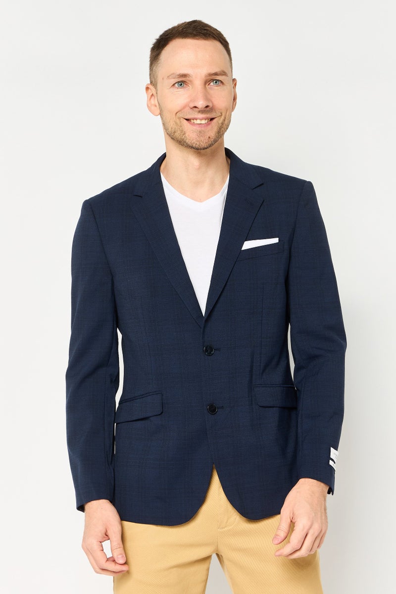 Selected Homme Men Regular Fit Chambray Semi Formal Blazer, Navy - Image 1
