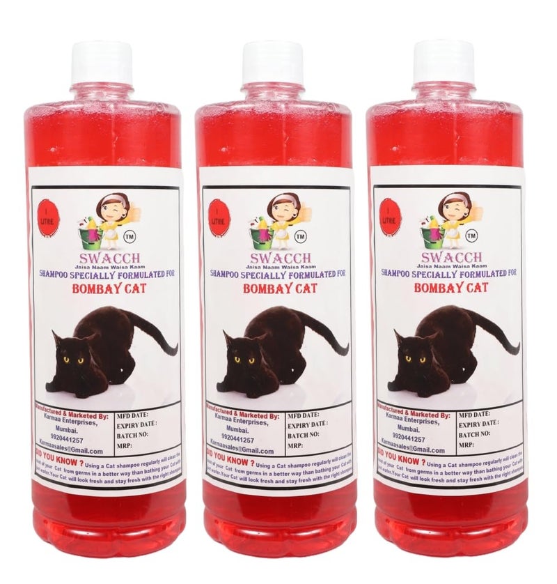 Swacch Bombay Cat Shampoo -1 Litre (Pack of 3) (Strawberry) + Bath Brush with Adjustable Straps Combo Pack - Image 2