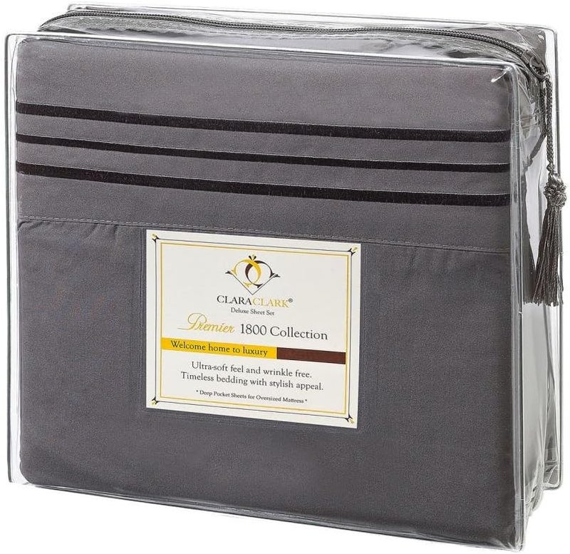 Clara Clark Bed Sheets, Premier 1800 Series 4 Piece Bed Sheet Set, Deep Pocket, Wrinkle, Fade, Stain Resistant, Luxury Soft Bedding Sheets & Pillowcases, California King, Charcoal Gray - Image 4