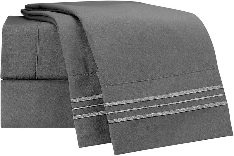 Clara Clark Bed Sheets, Premier 1800 Series 4 Piece Bed Sheet Set, Deep Pocket, Wrinkle, Fade, Stain Resistant, Luxury Soft Bedding Sheets & Pillowcases, California King, Charcoal Gray - Image 2