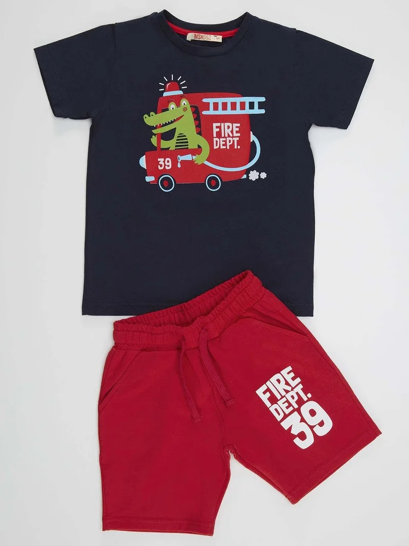 Denokids Firefighter Crocodile Boy T-Shirt Shorts Set