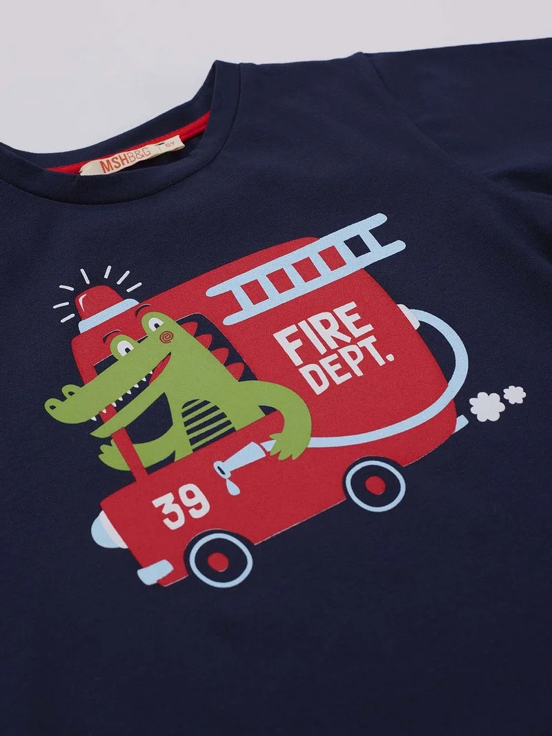 Denokids Firefighter Crocodile Boy T-Shirt Shorts Set