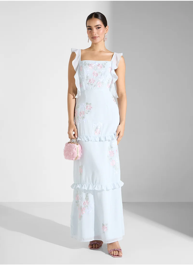 مايا Embroidered Delicate Floral Maxi Dress