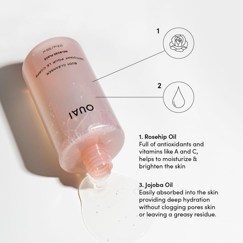 Ouai منظف الجسم OUAI، مكان ميلروز - غسول جسم رغوي مع زيت الجوجوبا وزيت ثمر الورد لترطيب وتغذية وتوازن وتنعيم البشرة - خالي من البارابين والفثالات والكبريتات (10 أونصة سائلة) - Image 3