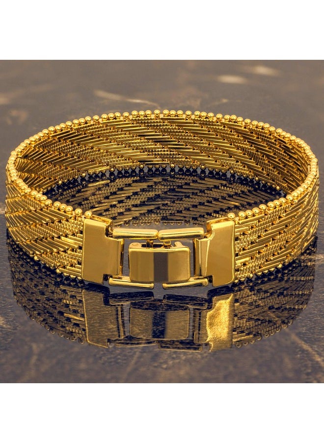 Lifetime Jewelry LIFETIME JEWELRY Vintage Flat Basket Weave Bracelet 24k Real Gold Plated for Women and Men (7mm & 13mm) (13mm, 7 inches)  - Image 4