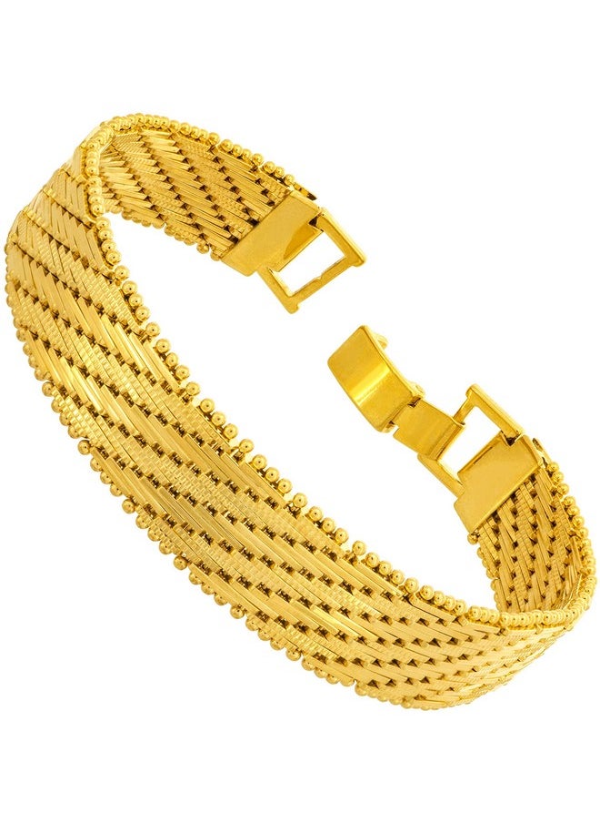 Lifetime Jewelry LIFETIME JEWELRY Vintage Flat Basket Weave Bracelet 24k Real Gold Plated for Women and Men (7mm & 13mm) (13mm, 7 inches)  - Image 1