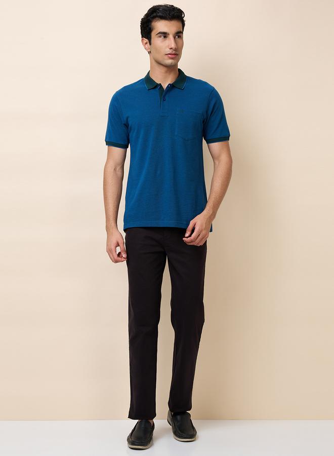 Raymond Teal Solid Cotton Polo with Pocket - Image 2
