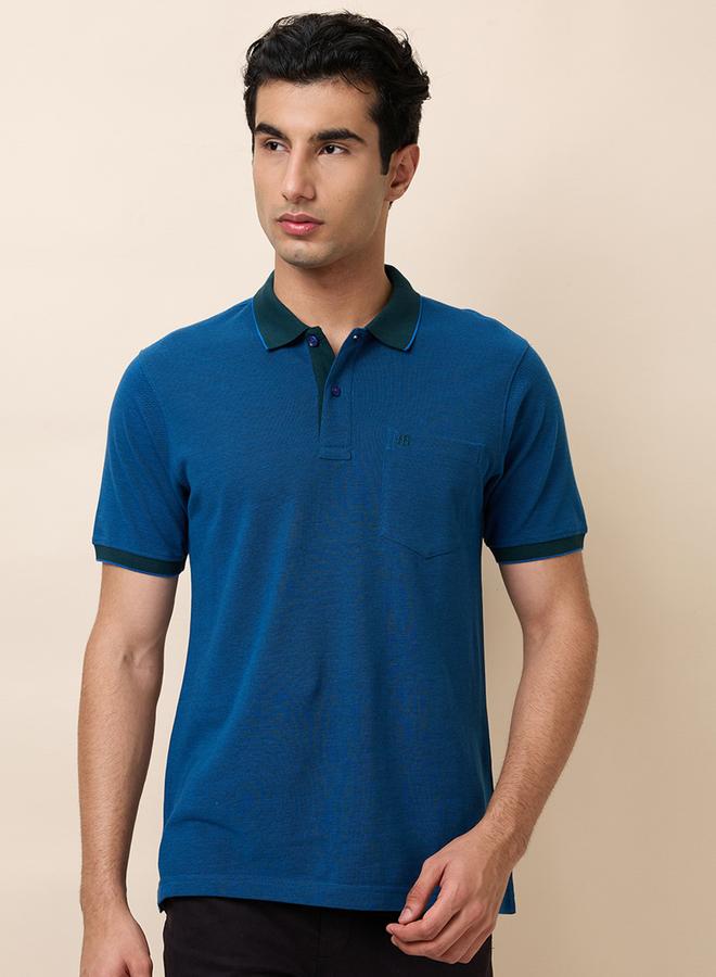 Raymond Teal Solid Cotton Polo with Pocket - Image 1