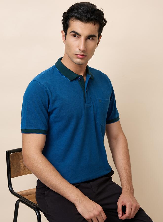 Raymond Teal Solid Cotton Polo with Pocket - Image 4
