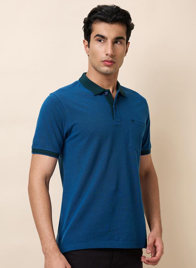 Raymond Teal Solid Cotton Polo with Pocket - Image 5