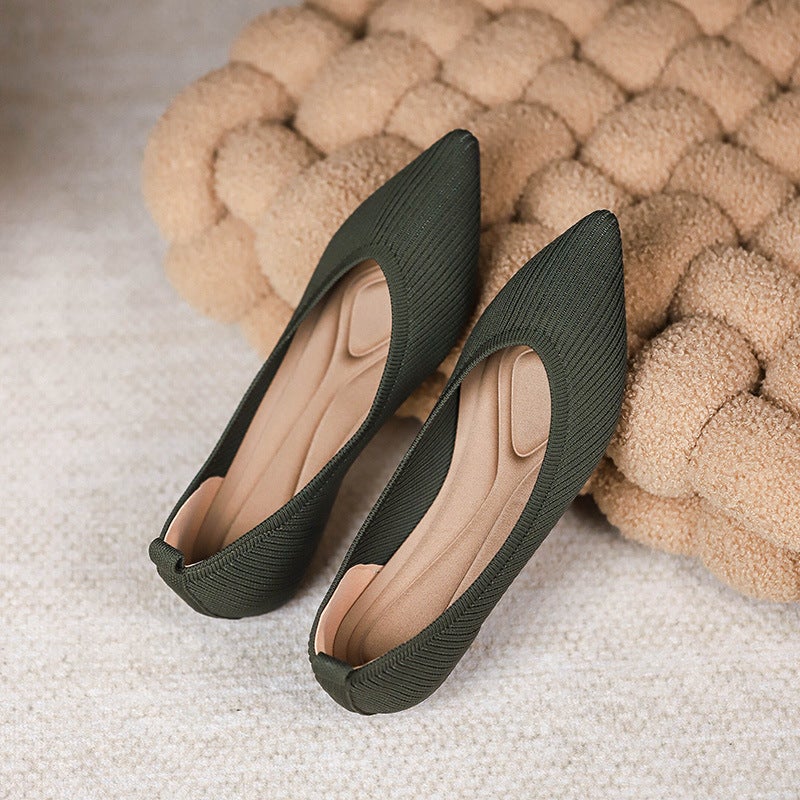 Women's Princess Flats with Hidden Heel - Breathable Pointed Toe Knit Shoes, Soft Sole, Plus Size  Available