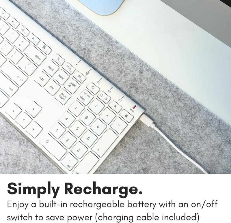 MACALLY لوحة مفاتيح بلوتوث لاسلكية لجهاز ماك - لوحة مفاتيح متوافقة مع أبل أو ماك بوك برو/إير، آي ماك - متعددة الأجهزة، تدعم حتى 3 أجهزة مع 110 مفاتيح، 20 اختصار، لوحة أرقام، وقابلة لإعادة الشحن - بيضاء - Image 4