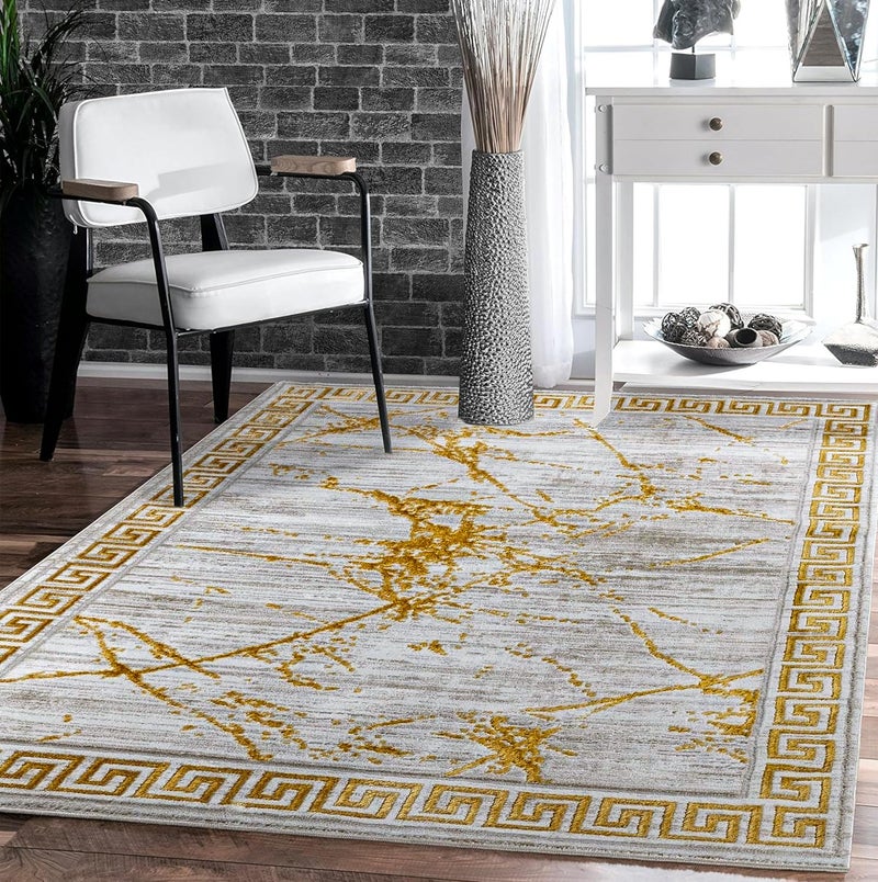GLORY RUGS Area Rugs Marble 5X7 Cream Gold Carpet Modern Abstract Rug Living Room Dining Bedroom Rug - Image 1