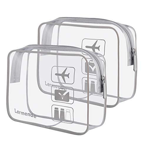 Lermende 2pcs Clear Toiletry Bag TSA Approved Travel Bag,Carry On for Travel,Airport Airline Accessories Compliant Bag,Quart Sized Makeup Cosmetic bag Women Men (Gray, 2 Pack) - Image 1