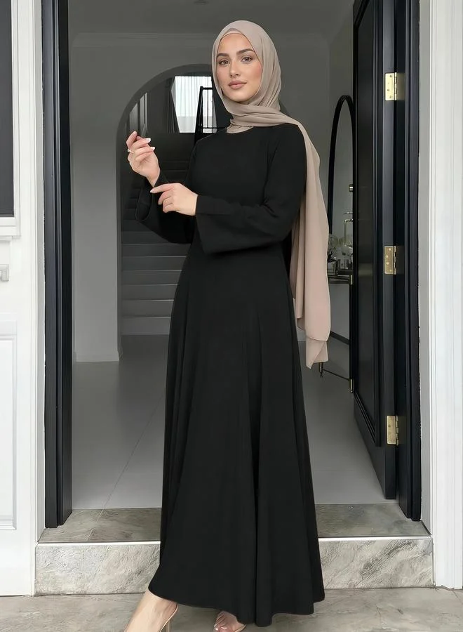 Styli black Black Solid A-Line Maxi Dress with Long Sleeves for Women | Best Price UAE