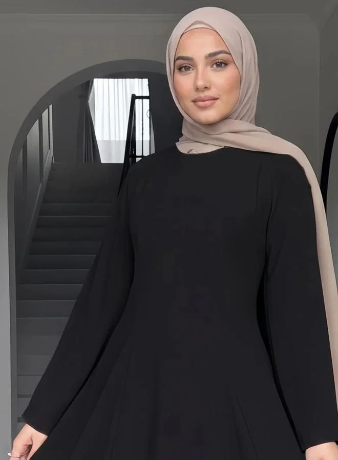 Styli black Black Solid A-Line Maxi Dress with Long Sleeves for Women | Best Price UAE