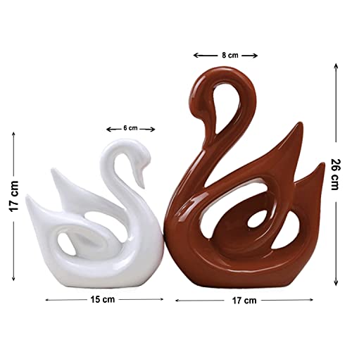 SRJANA Lucky Swan Couple Piano Finish Ceramic Figures for Home Decor (Set of 2 Pc, Large, Brown & White) - Image 4