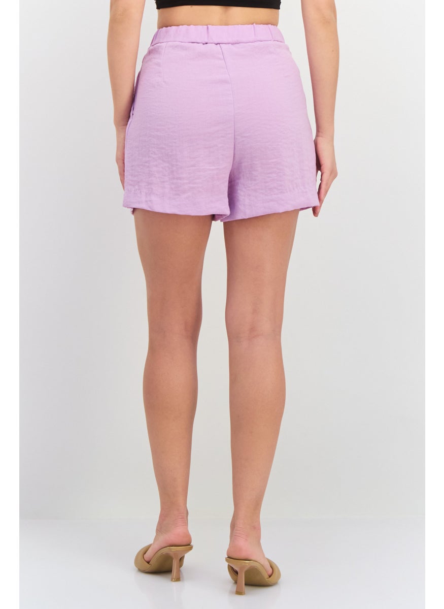 MANGO Women Solid Basic Shorts, Lavender  - Image 3