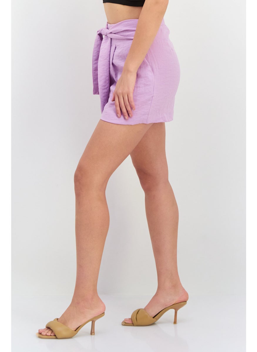 MANGO Women Solid Basic Shorts, Lavender  - Image 2