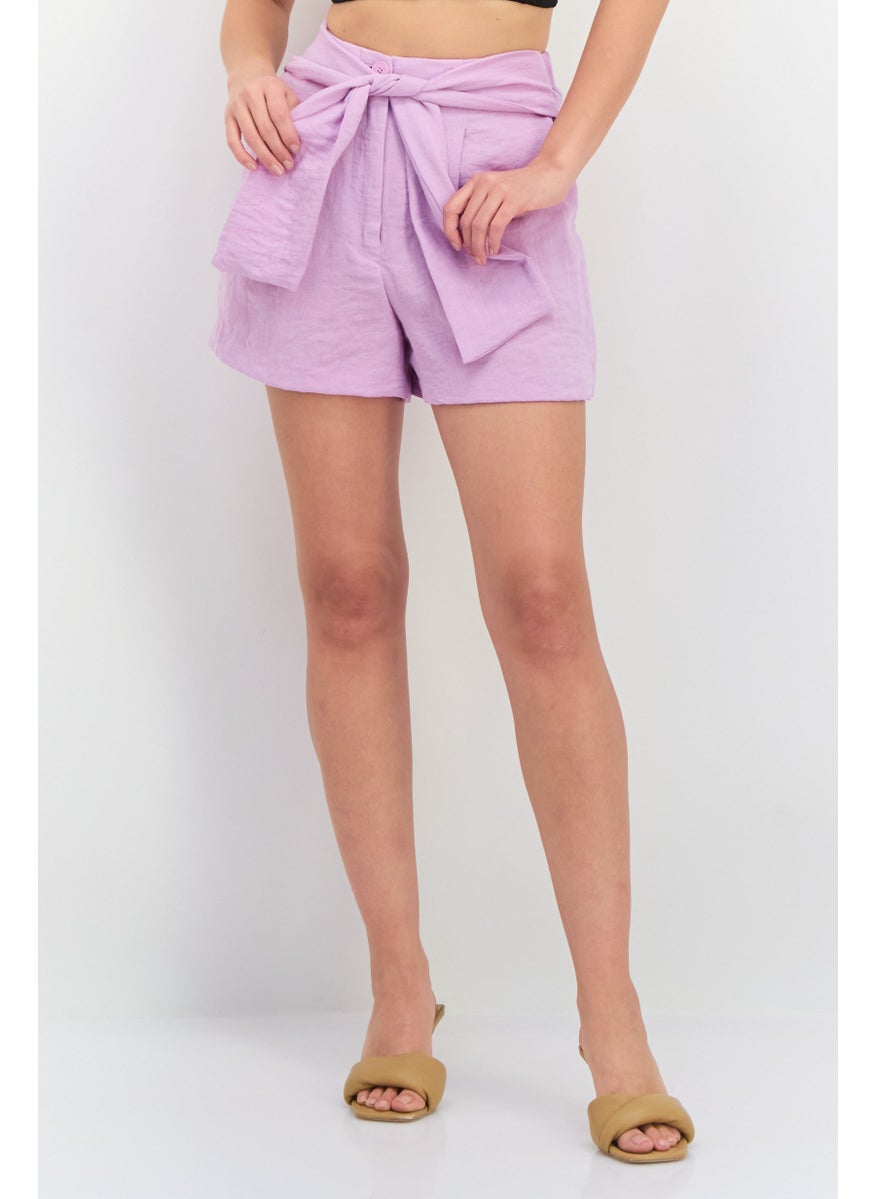 MANGO Women Solid Basic Shorts, Lavender  - Image 1