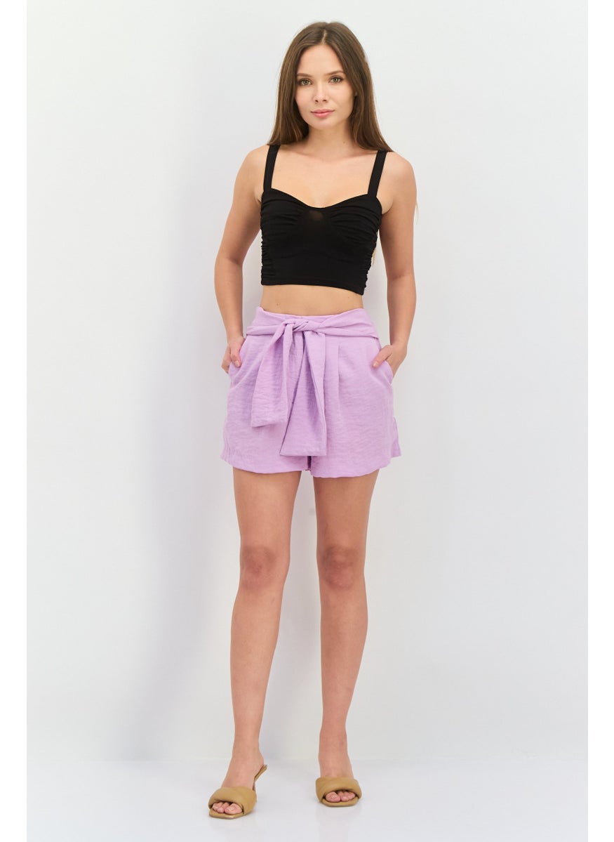 MANGO Women Solid Basic Shorts, Lavender  - Image 4
