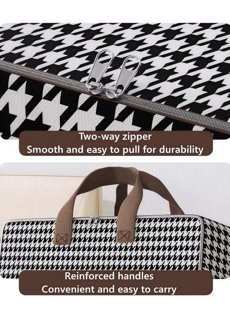 Quilt Storage Bag Oversized Storage Bag Clothes Storage Bag Houndstooth Print Folding Storage Bag Suitable for quilts, blankets, bedding, wardrobe storage bags, with foldable, durable, space-saving handles/zippers, oversized storage bag, 80*30*60 cm (150 liters)  - Image 4