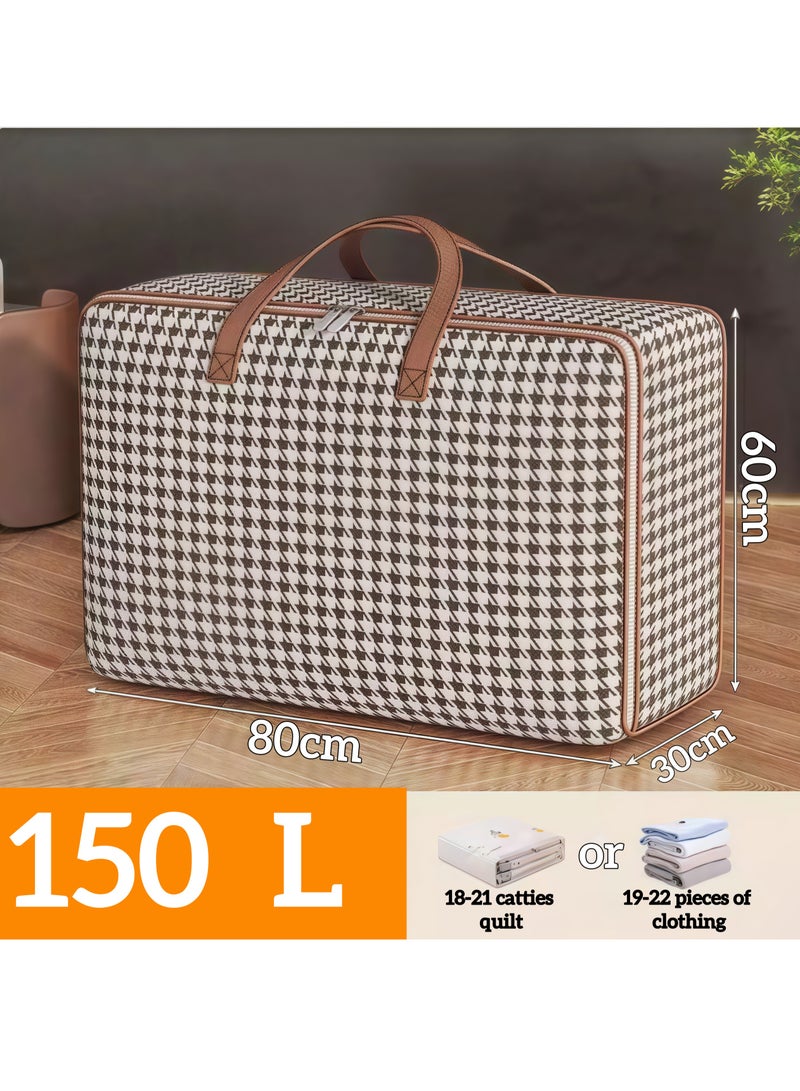 Quilt Storage Bag Oversized Storage Bag Clothes Storage Bag Houndstooth Print Folding Storage Bag Suitable for quilts, blankets, bedding, wardrobe storage bags, with foldable, durable, space-saving handles/zippers, oversized storage bag, 80*30*60 cm (150 liters)  - Image 1
