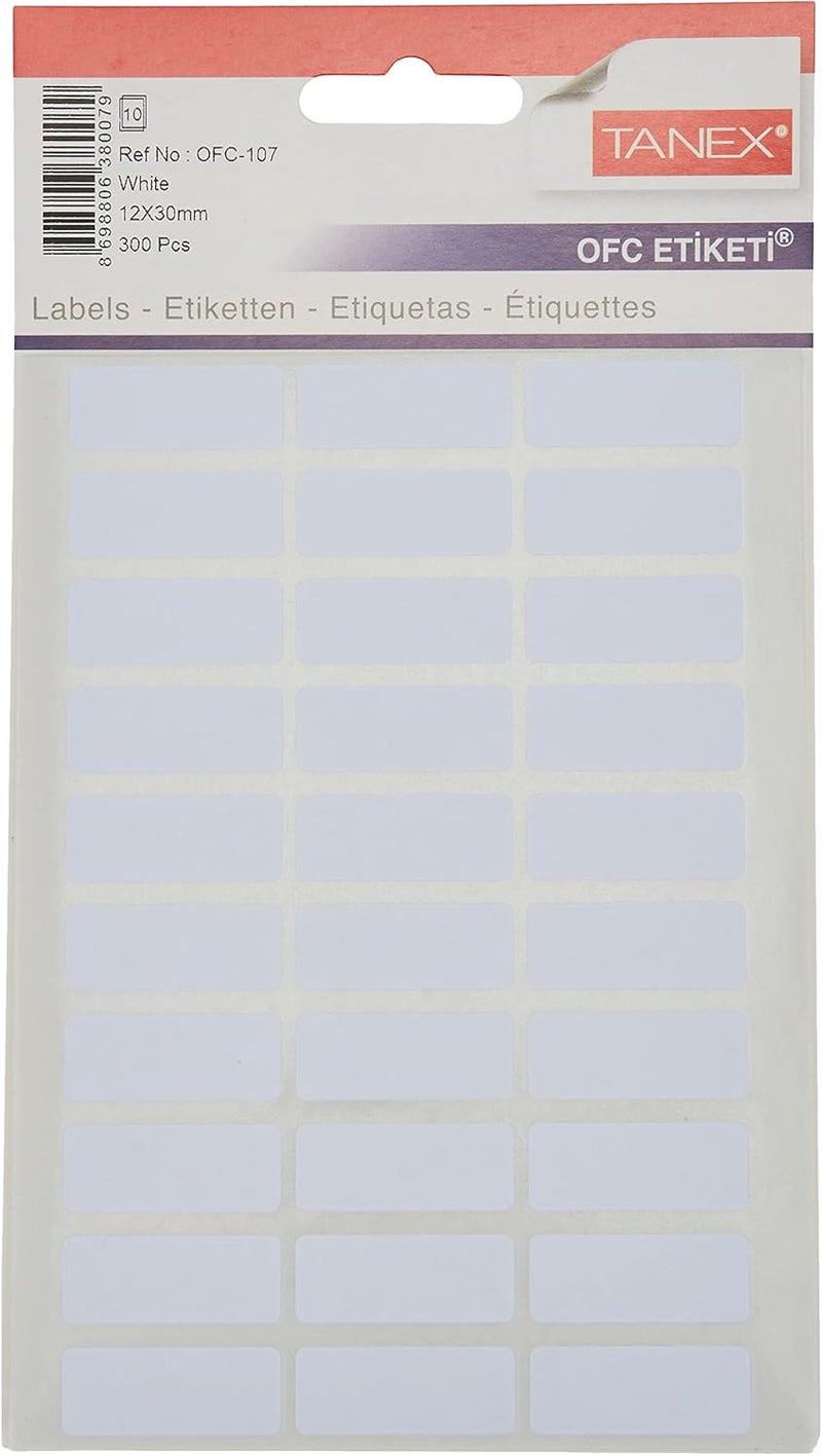 TANEX ADHESIVE LABELS 12MMX30MM 30X10 WHITE, TANOFC107 - Image 2