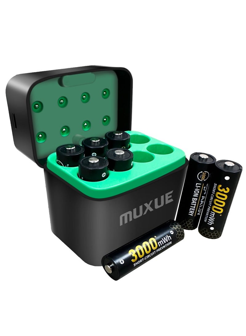 MUXUE 8-PCK 3000mWh Rechargeable AA Batteries Lithium with USB C Fast Charger 1.5V Constant Output - Image 1