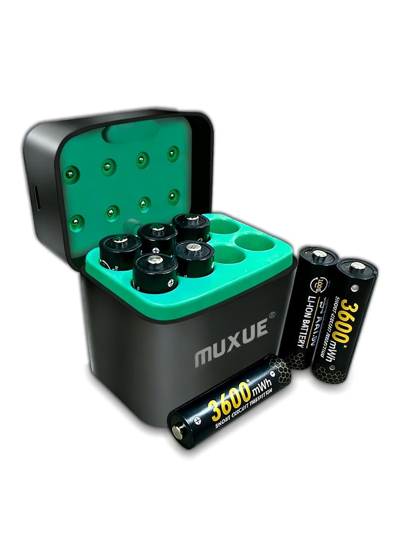 موكس 8 قطع من بطاريات AA قابلة لإعادة الشحن بسعة 3600 مللي أمبير في الساعة من الليثيوم مع شاحن سريع بمنفذ USB C وإخراج ثابت 1.5 فولت - Image 1