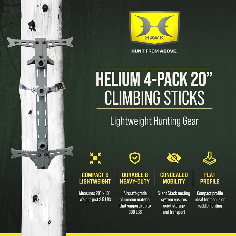 Hawk Helium 20" Lightweight Aluminum Non-Slip Treestand Hunting Climbing Sticks (1-Pack/4-Pack) - Image 1