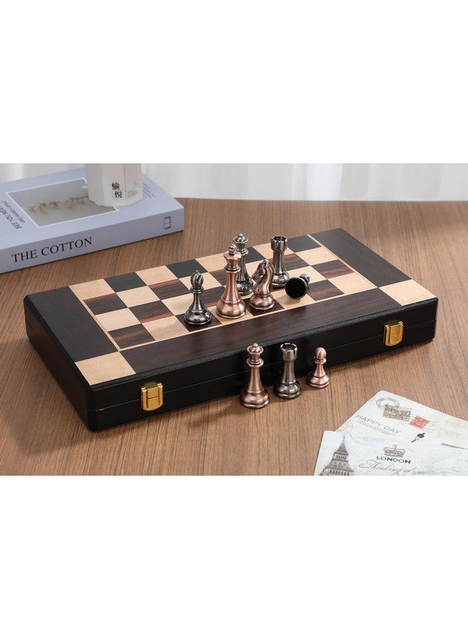Agirlgle 15-Inch Large Metal Chess Set for Adults and Kids with Metal Chess Pieces - Foldable Wooden Board with Storage, Portable Classic Game Set for Travel & Home, Elegant Gift for Chess Enthusiasts - Image 5