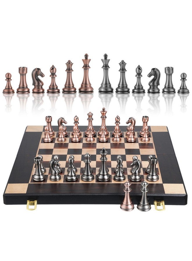 Agirlgle 15-Inch Large Metal Chess Set for Adults and Kids with Metal Chess Pieces - Foldable Wooden Board with Storage, Portable Classic Game Set for Travel & Home, Elegant Gift for Chess Enthusiasts - Image 3