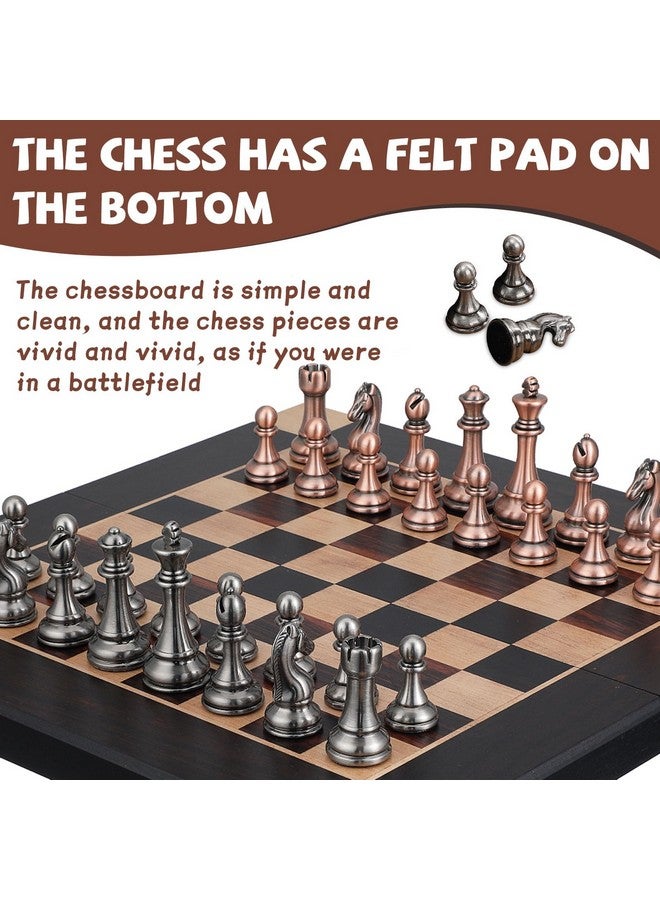 Agirlgle 15-Inch Large Metal Chess Set for Adults and Kids with Metal Chess Pieces - Foldable Wooden Board with Storage, Portable Classic Game Set for Travel & Home, Elegant Gift for Chess Enthusiasts - Image 4