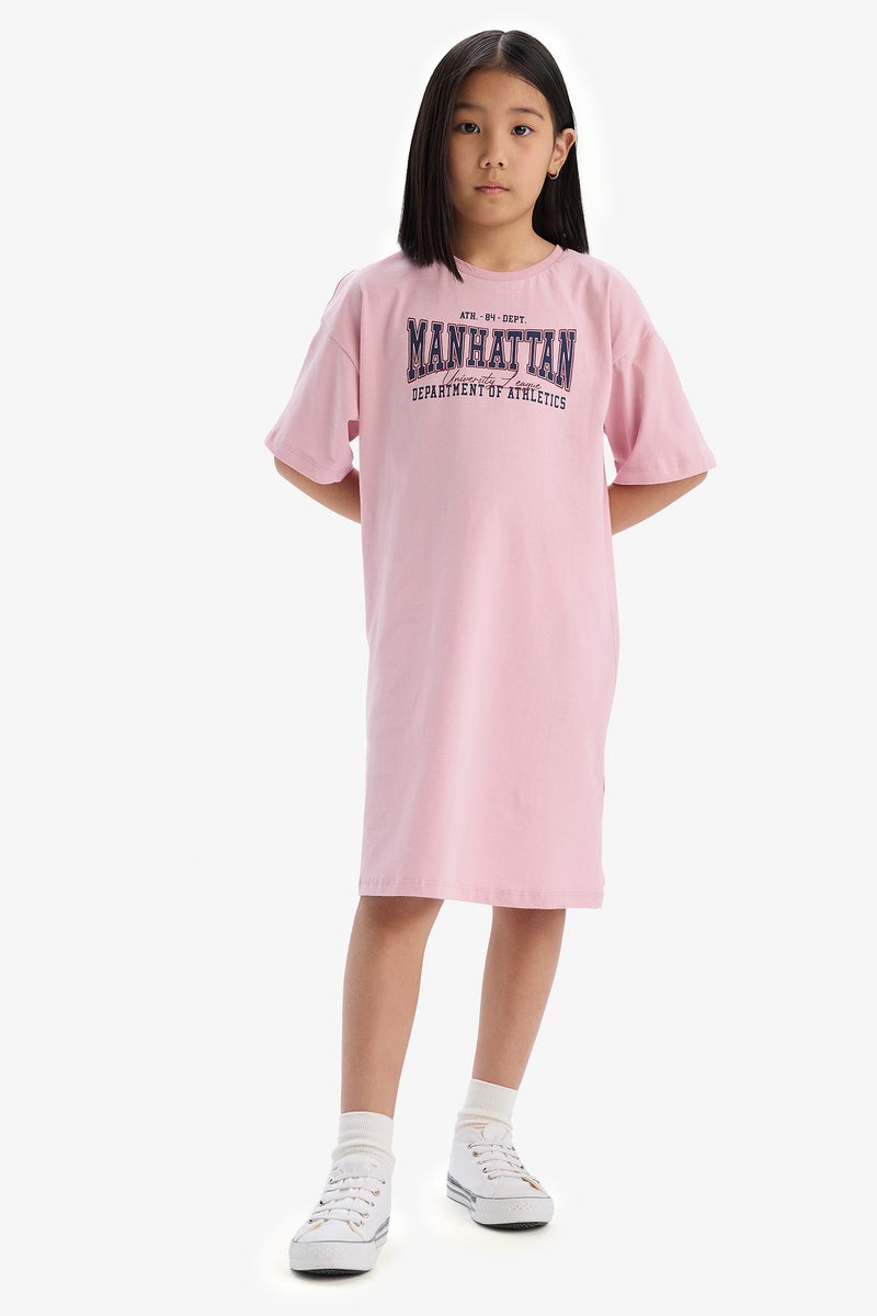 DeFacto Pink Girl Oversize Fit Crew Neck Printed Dress Casual - Image 1