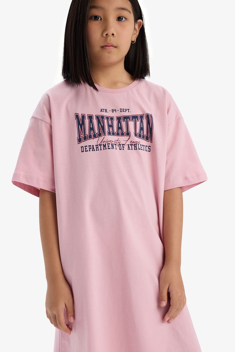 DeFacto Pink Girl Oversize Fit Crew Neck Printed Dress Casual - Image 4