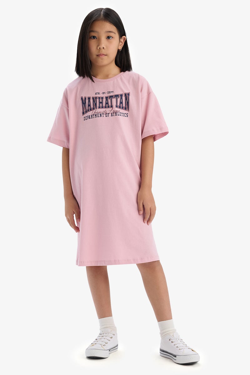 DeFacto Pink Girl Oversize Fit Crew Neck Printed Dress Casual - Image 3