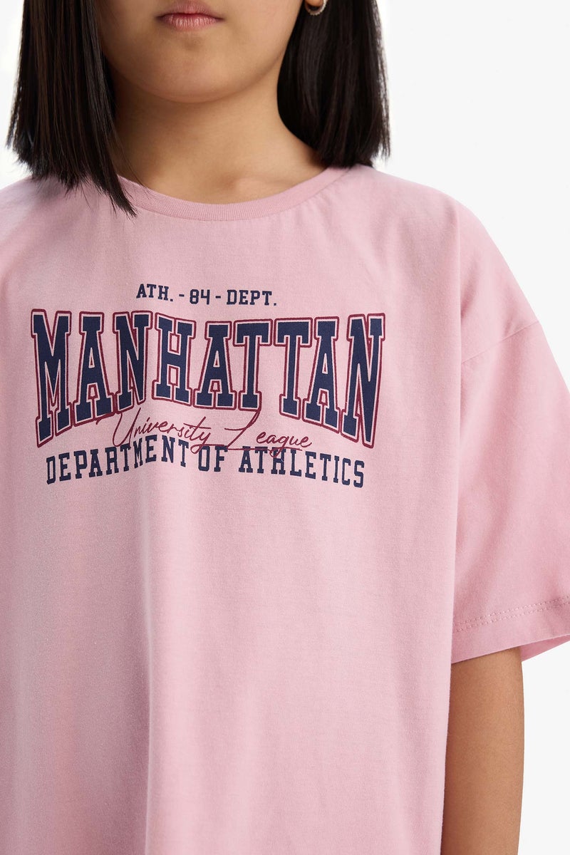 DeFacto Pink Girl Oversize Fit Crew Neck Printed Dress Casual - Image 5