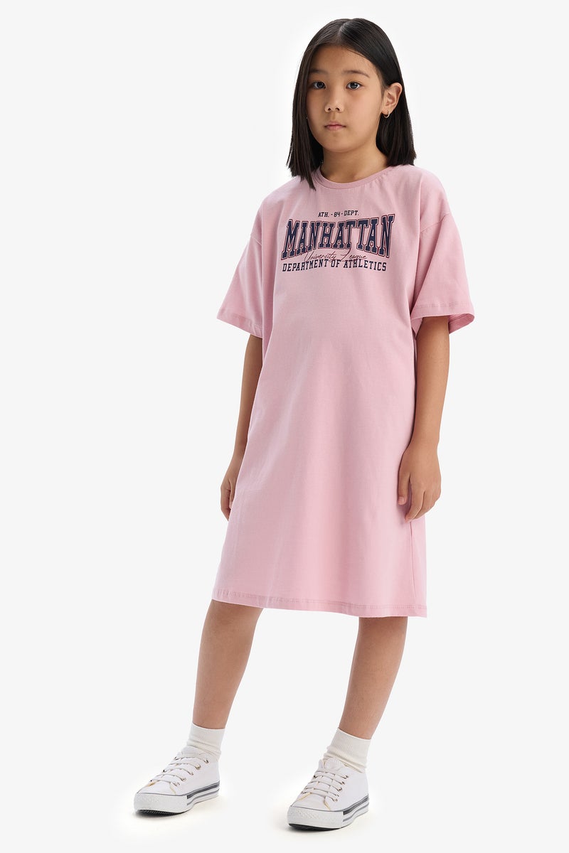 DeFacto Pink Girl Oversize Fit Crew Neck Printed Dress Casual - Image 2