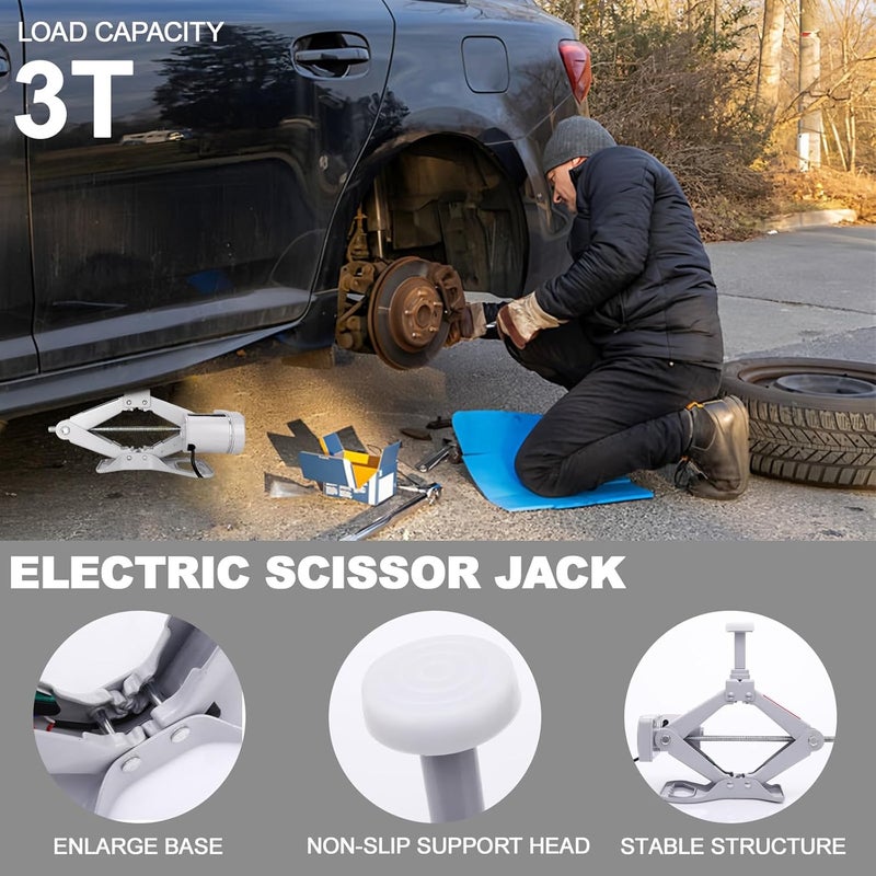 Trihelper Electric Car Jack 3 Ton Floor Jack 12V Truck Jack Stands Kit Scissor Car Lift Jack for Tire Change and Road Emergencies with Carrying Case - Image 3
