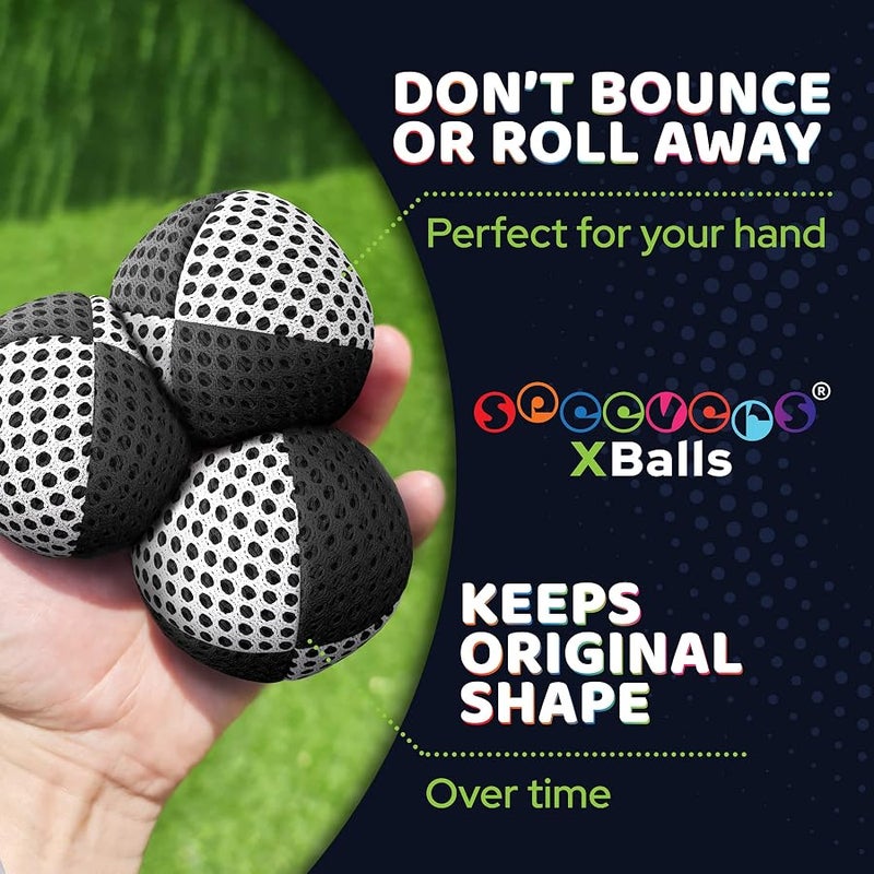 Speevers Xballs Juggling Balls Professional Set of 3 Fresh Design - 10 Beautiful Colors Available - 2 Layers of Net Carry Case - Choice of The World Champions! (Black - White, 120g) - Image 3
