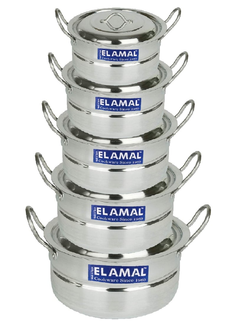 Elamal Aluminum Pots Set Consisting of 5 Pots With Two Handles, Egyptian Industry, Size 16/ 18 / 20 / 22 / 24 cm - Image 2
