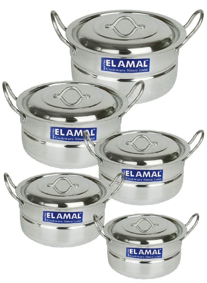 Elamal Aluminum Pots Set Consisting of 5 Pots With Two Handles, Egyptian Industry, Size 16/ 18 / 20 / 22 / 24 cm - Image 1