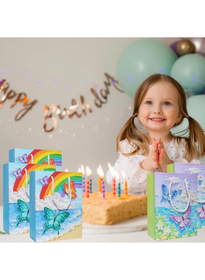 Barakah Children's Birthday Gift Bags with Handle, Rainbow Clouds Butterfly Paper Bags for Party Favors, Kids Birthday Party Bags, Fun Butterfly Design (Pack of 12,Multi-color) - Image 3