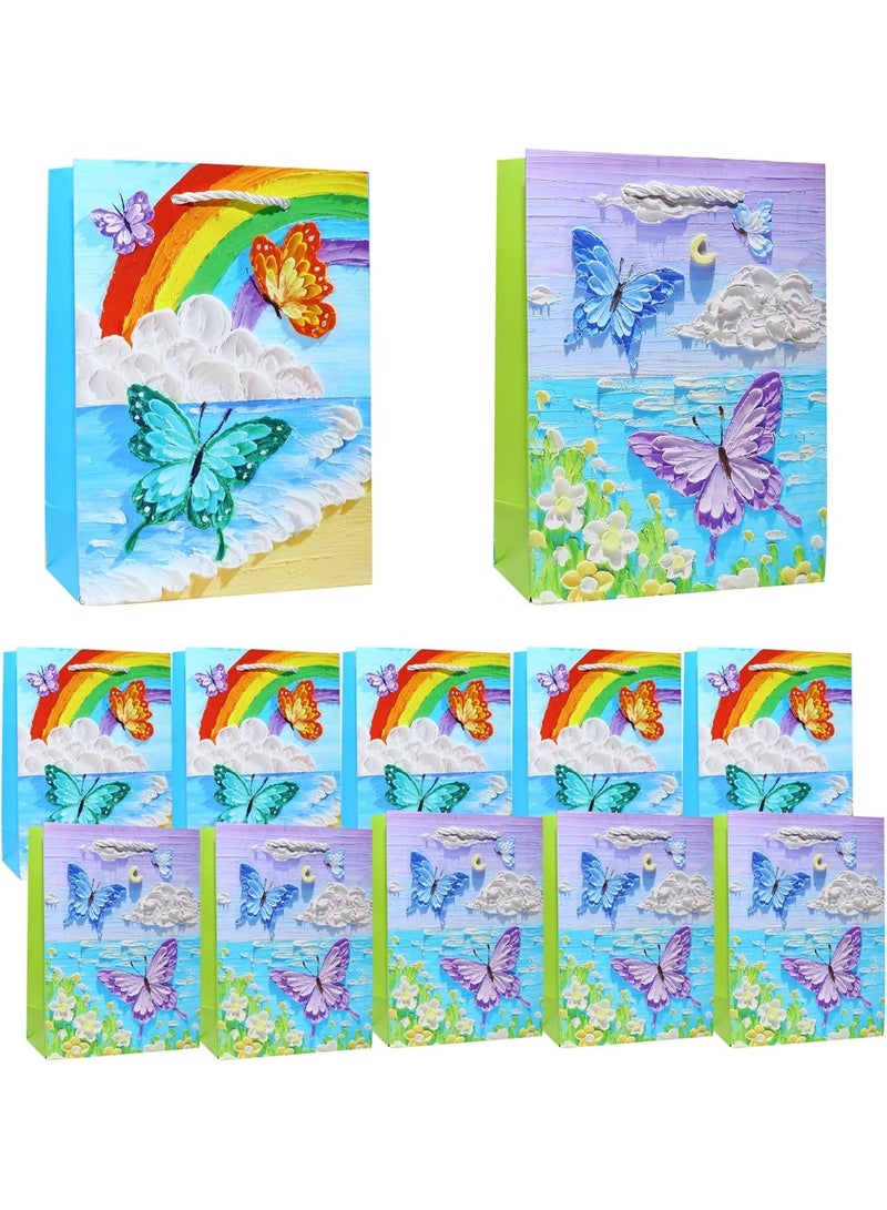 Barakah Children's Birthday Gift Bags with Handle, Rainbow Clouds Butterfly Paper Bags for Party Favors, Kids Birthday Party Bags, Fun Butterfly Design (Pack of 12,Multi-color) - Image 1