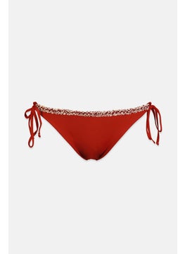 women'secret Women Tie Closure Textured Bikini Bottom, Rust  - Image 1